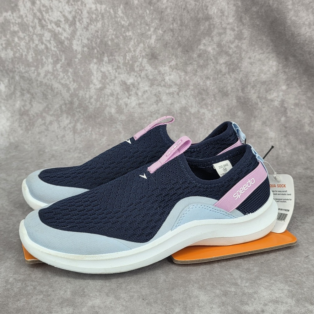 Speedo Junior Medium  2/3 Water Shoe Aqua Socks Blue Pink Slip On Rubber Sole